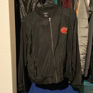 Black jacket with rose stitching